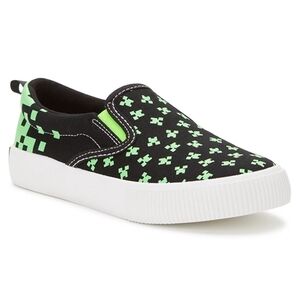 Minecraft. Boys Slip On Canvas Sneakers. Black and Green. Various Sizes. NWT.